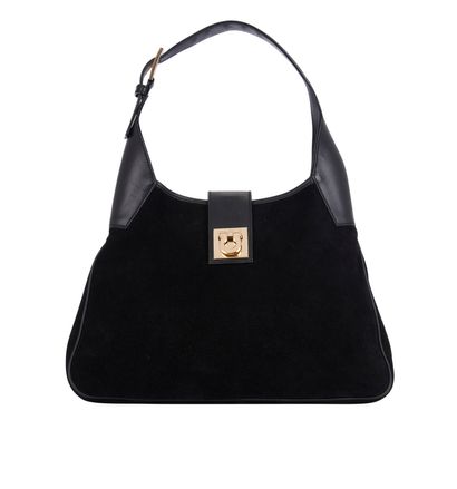 Shoulder Bag, &pound;250, Handbags, Black, Leather/Velvet, Front view
